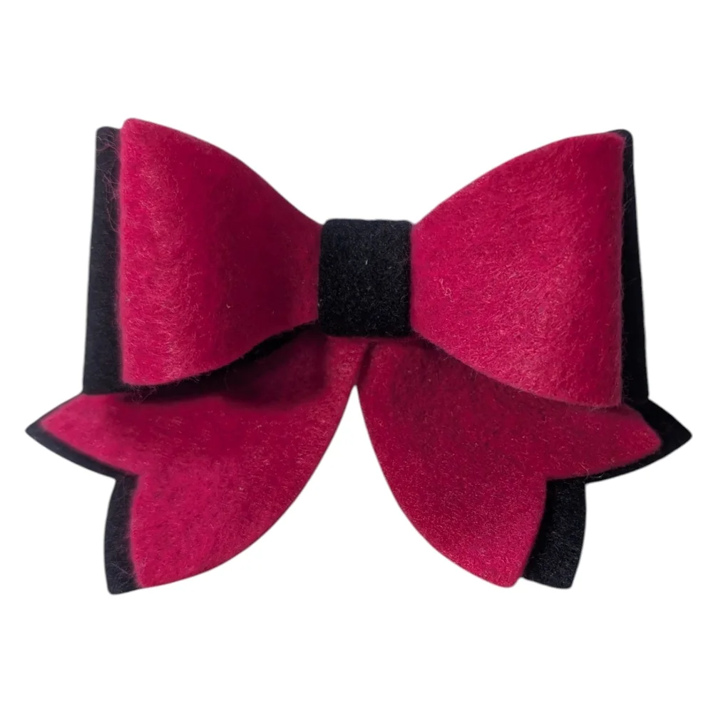 Pink & Black Felt Hair Bow Clip